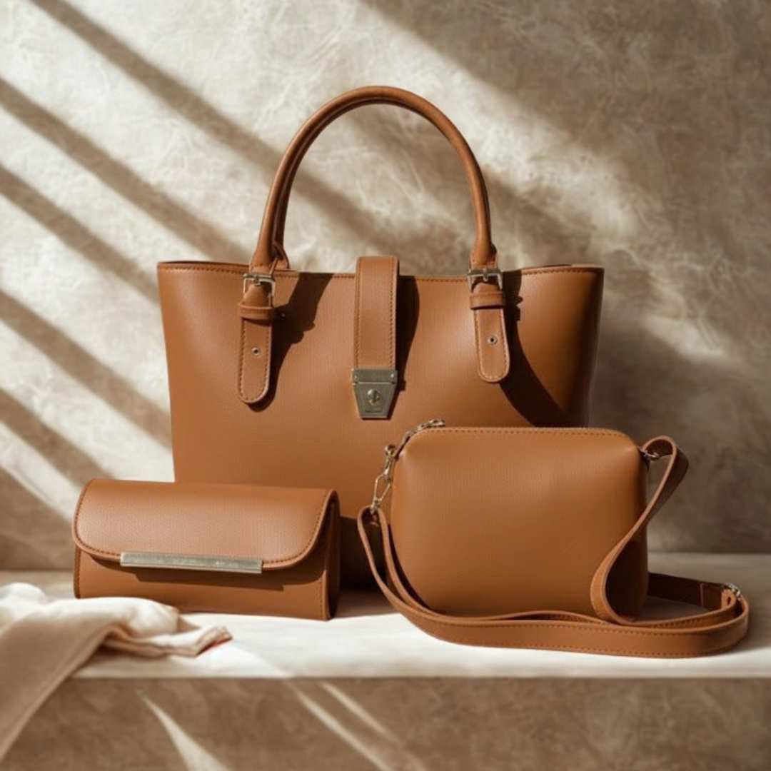 Stylish Leather Handbag Set – 3 Pieces