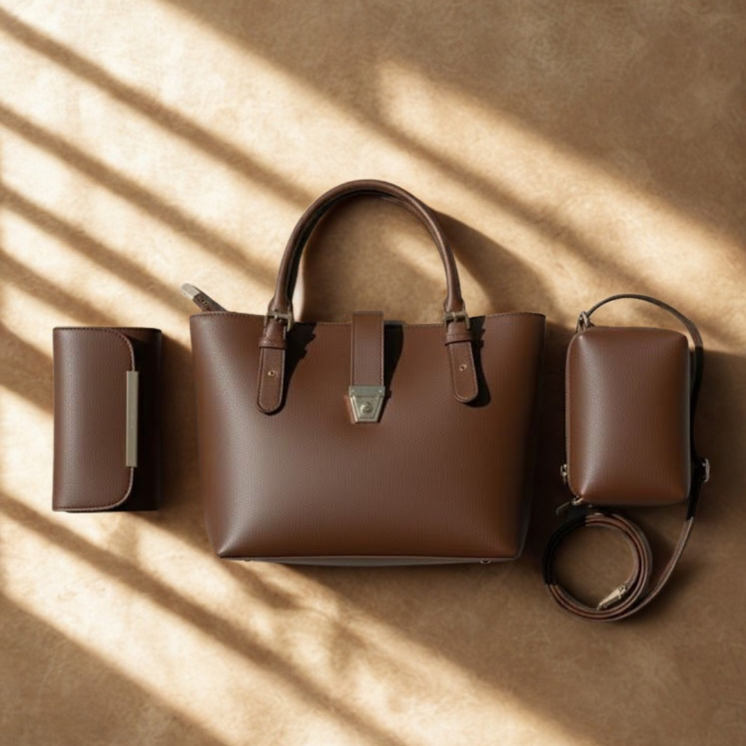Stylish Leather Handbag Set – 3 Pieces