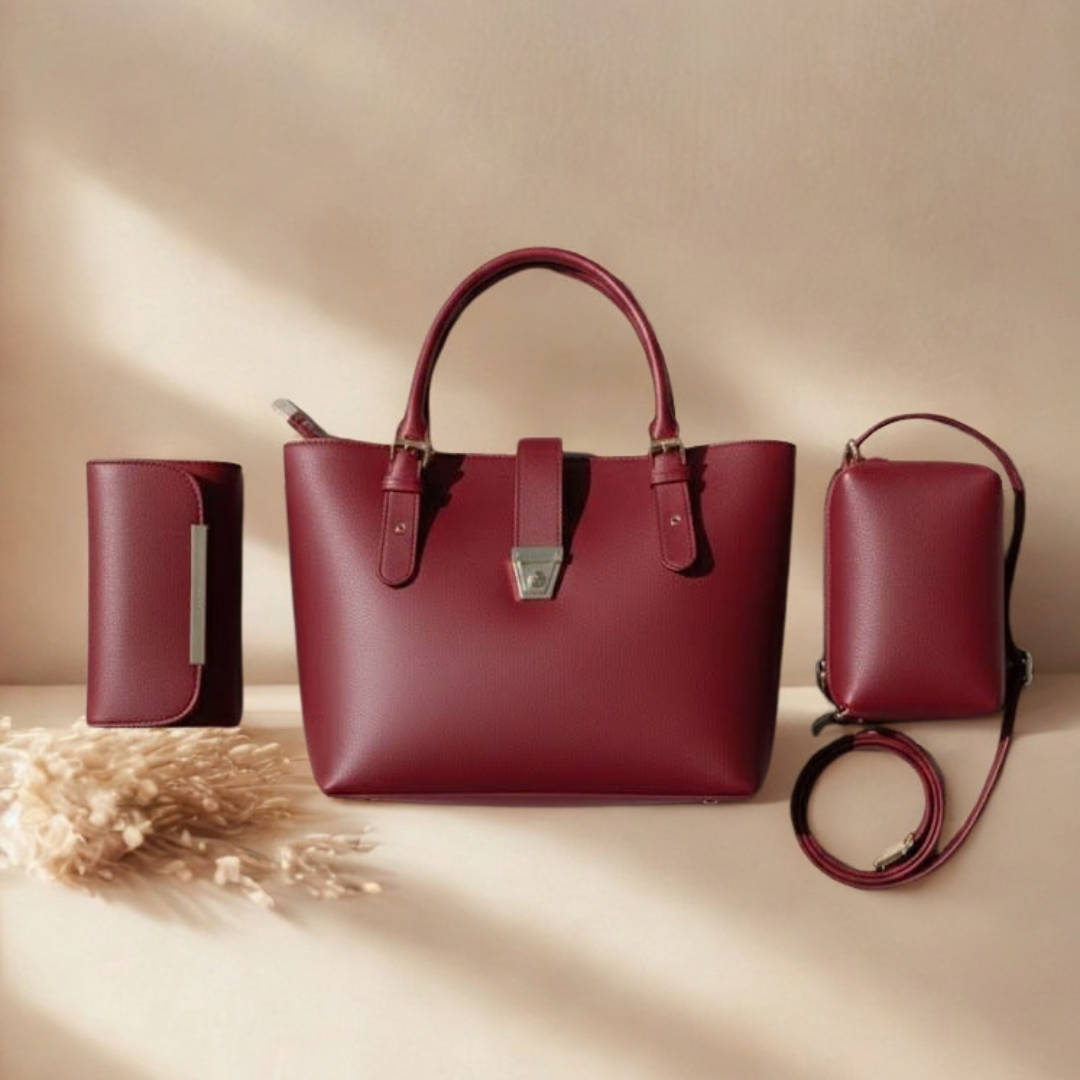 Stylish Leather Handbag Set – 3 Pieces